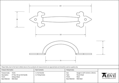GOTHIC D HANDLE 123HC 153x39x34 BLK - 73141 by MARCHES (ANVIL) ARCHITECTURAL HARDWARE