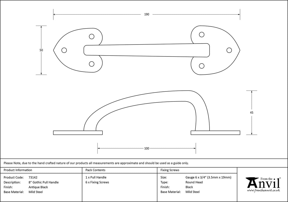GOTHIC D HANDLE 168HC 190x50x45 BLK - 73142 by MARCHES (ANVIL) ARCHITECTURAL HARDWARE