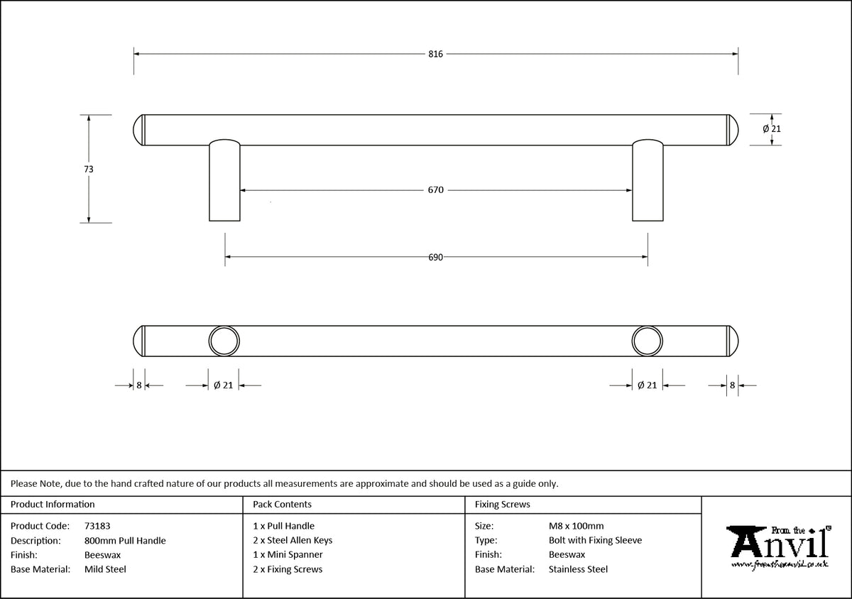 PULL HANDLE 0660HC 21x0816x73 BWX - 73183 by MARCHES (ANVIL) ARCHITECTURAL HARDWARE