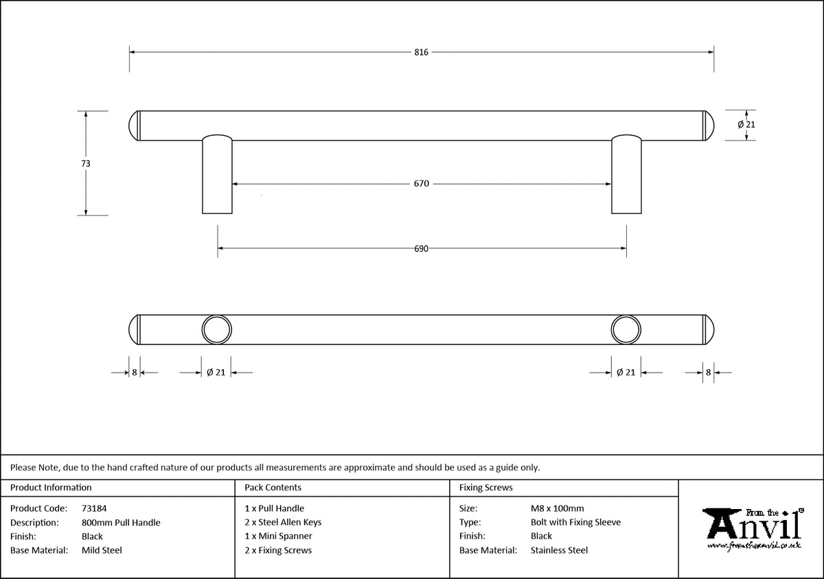 PULL HANDLE 0660HC 21x0816x73 BLK - 73184 by MARCHES (ANVIL) ARCHITECTURAL HARDWARE