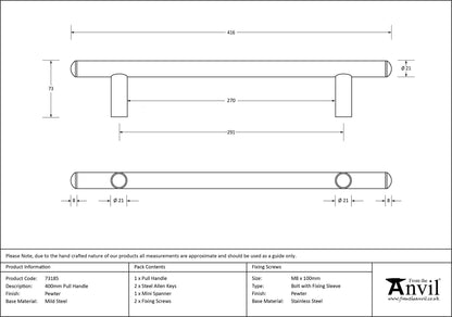 PULL HANDLE 0294HC 21x0416x73 PEW - 73185 by MARCHES (ANVIL) ARCHITECTURAL HARDWARE