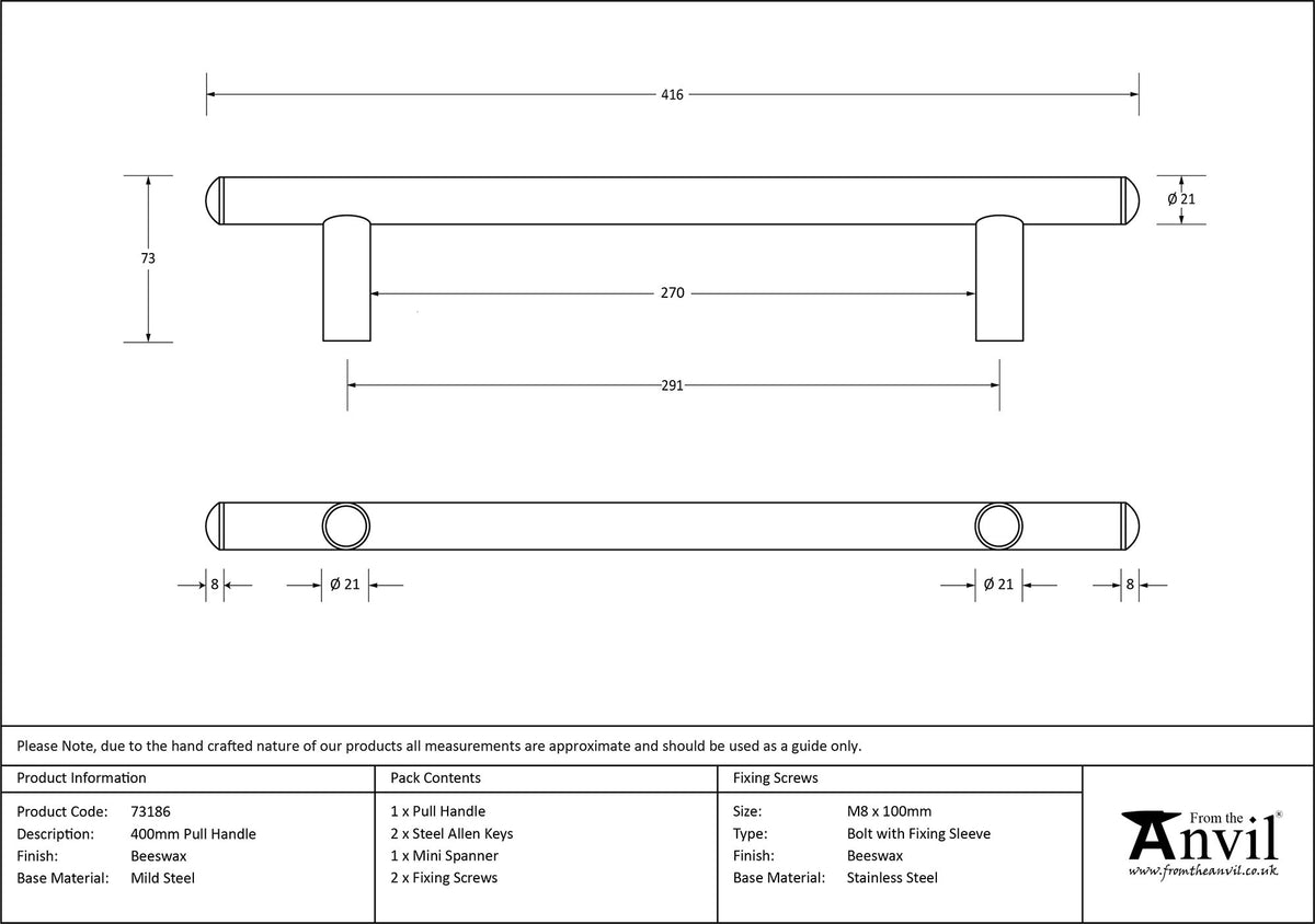 PULL HANDLE 0294HC 21x0416x73 BWX - 73186 by MARCHES (ANVIL) ARCHITECTURAL HARDWARE