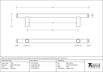 PULL HANDLE 0294HC 21x0416x73 BLK - 73187 by MARCHES (ANVIL) ARCHITECTURAL HARDWARE