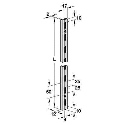 U-Channel Single Slotted 1995mm – Silver (RAL9006)
