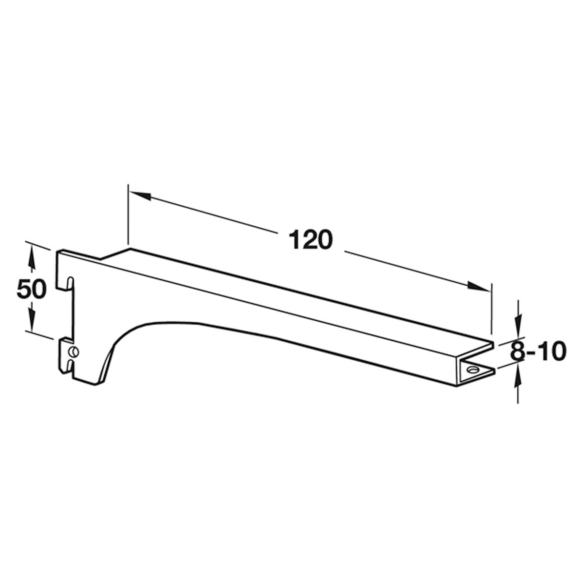 GLASS BRACKET 2H 55KG 120x50 MS/SIL