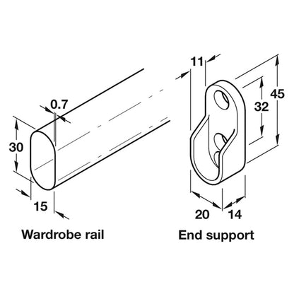 WARDROBE RAIL SET 900 15x30x864 PCP