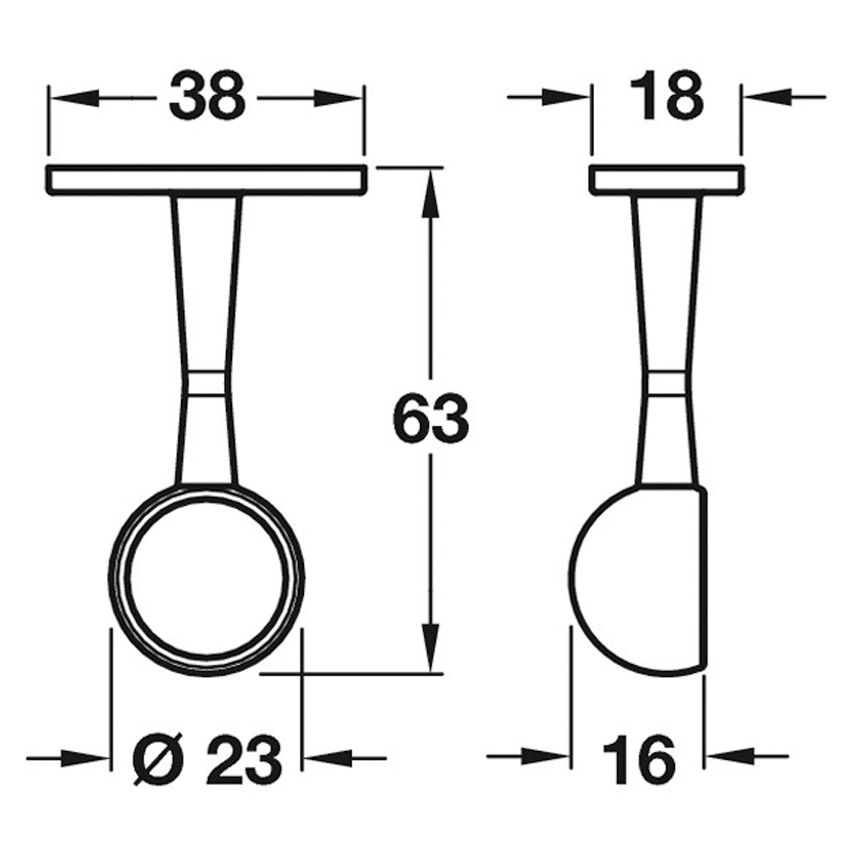 WARDROBE RAIL END BRACKET D19 WHI