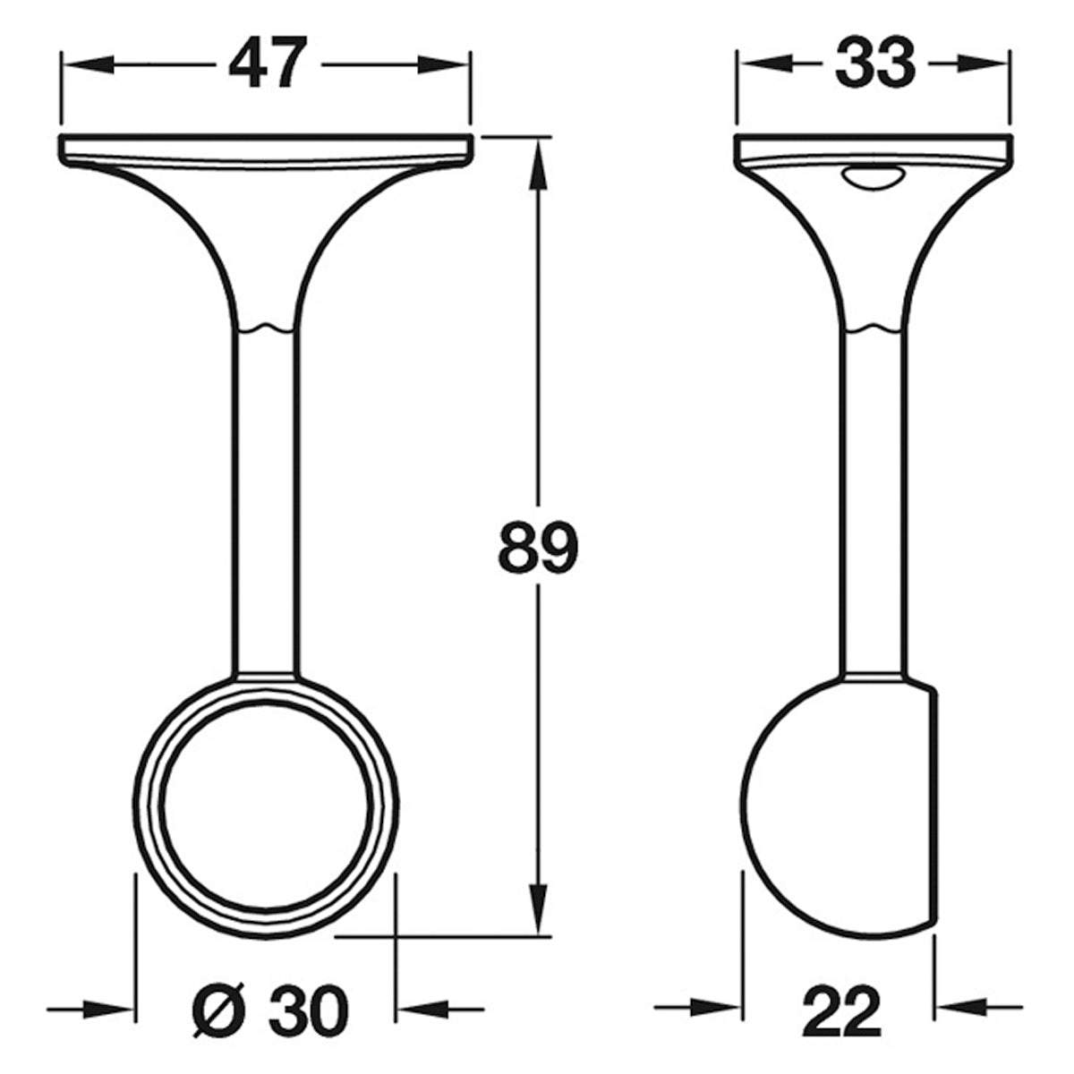 WARDROBE RAIL DLX END BKT D25 WHI