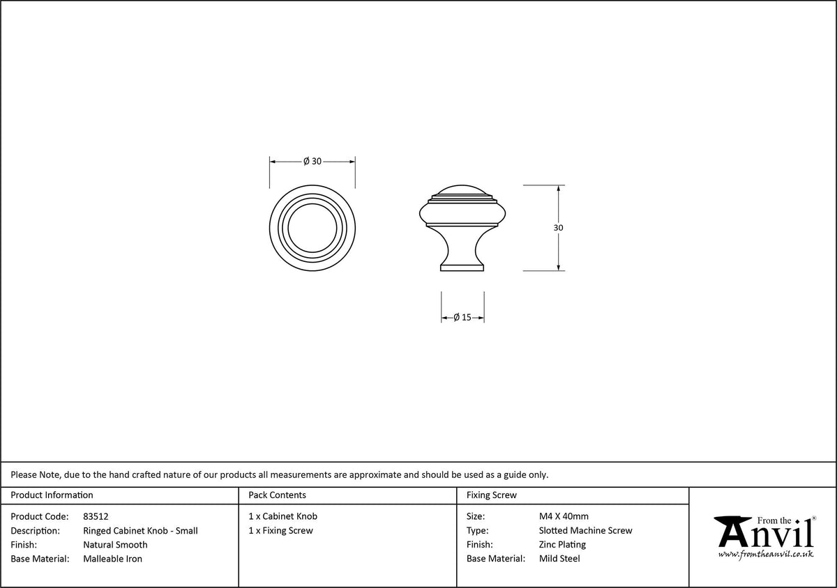RINGED CABINET KNOB 30x30x15 NSM - 83512 by MARCHES (ANVIL) ARCHITECTURAL HARDWARE
