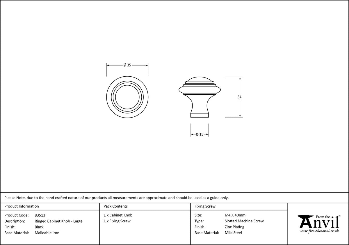 RINGED CABINET KNOB 35x34x15 BLK - 83513 by MARCHES (ANVIL) ARCHITECTURAL HARDWARE
