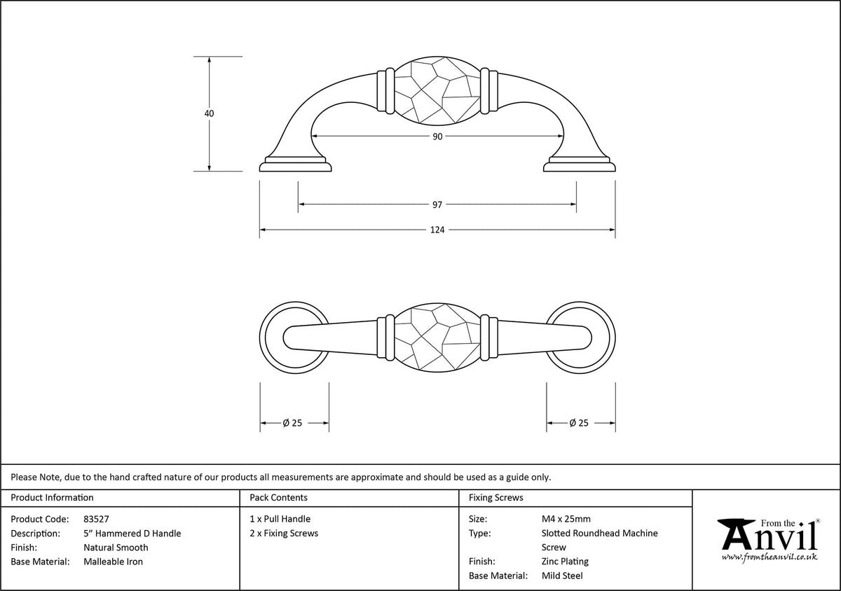 HAMMERED D HANDLE 097HC 25x124x40 NSM - 83527 by MARCHES (ANVIL) ARCHITECTURAL HARDWARE