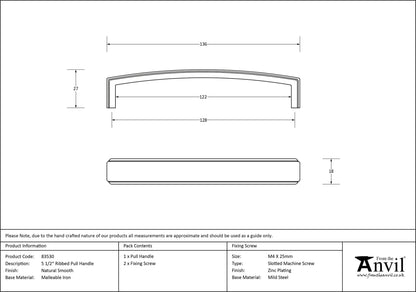 RIBBED PULL HANDLE 128HC 136x18x27 NSM - 83530 by MARCHES (ANVIL) ARCHITECTURAL HARDWARE