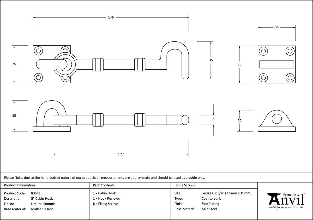 CABIN HOOK FORGED 127x35x30 NSM - 83541 by MARCHES (ANVIL) ARCHITECTURAL HARDWARE