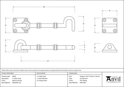 CABIN HOOK FORGED 127x35x30 NSM - 83541 by MARCHES (ANVIL) ARCHITECTURAL HARDWARE