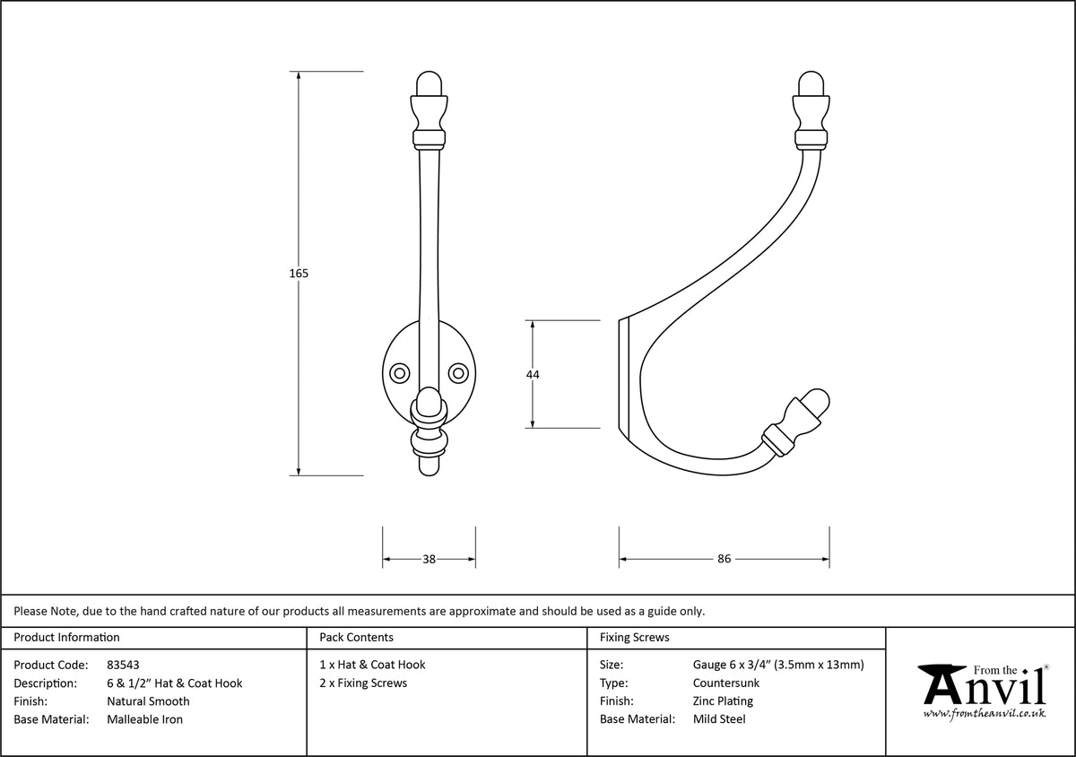 HAT+COAT HOOK 165x38x086 NSM - 83543 by MARCHES (ANVIL) ARCHITECTURAL HARDWARE
