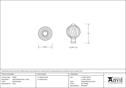 SPIRAL CABINET KNOB 32x45 PBR - 83550 by MARCHES (ANVIL) ARCHITECTURAL HARDWARE