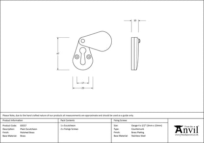 ESCUTCHEON PLAIN 45x29x10 PBR - 83557 by MARCHES (ANVIL) ARCHITECTURAL HARDWARE