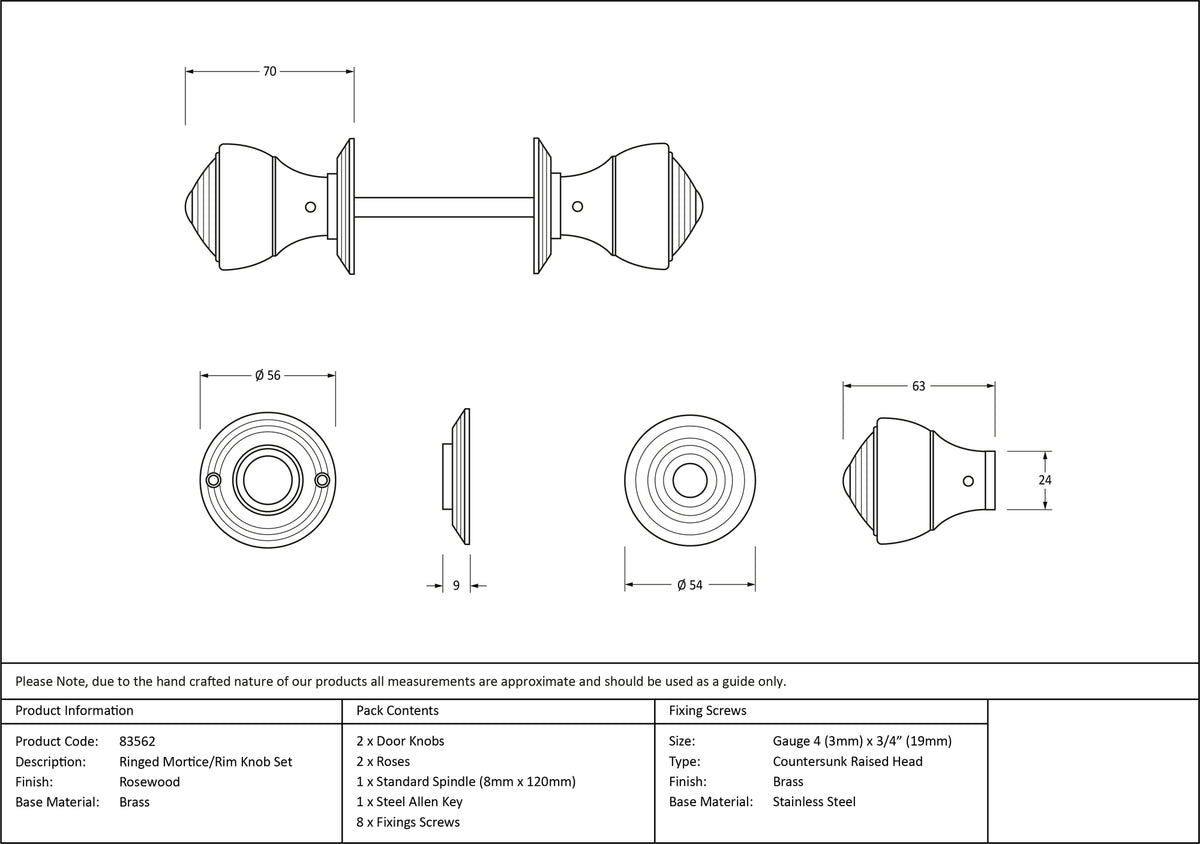 RINGED WOODEN MORTICE/RIM KNOB 54x70x56 RWD - 83562 by MARCHES (ANVIL) ARCHITECTURAL HARDWARE