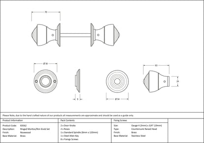 RINGED WOODEN MORTICE/RIM KNOB 54x70x56 RWD - 83562 by MARCHES (ANVIL) ARCHITECTURAL HARDWARE