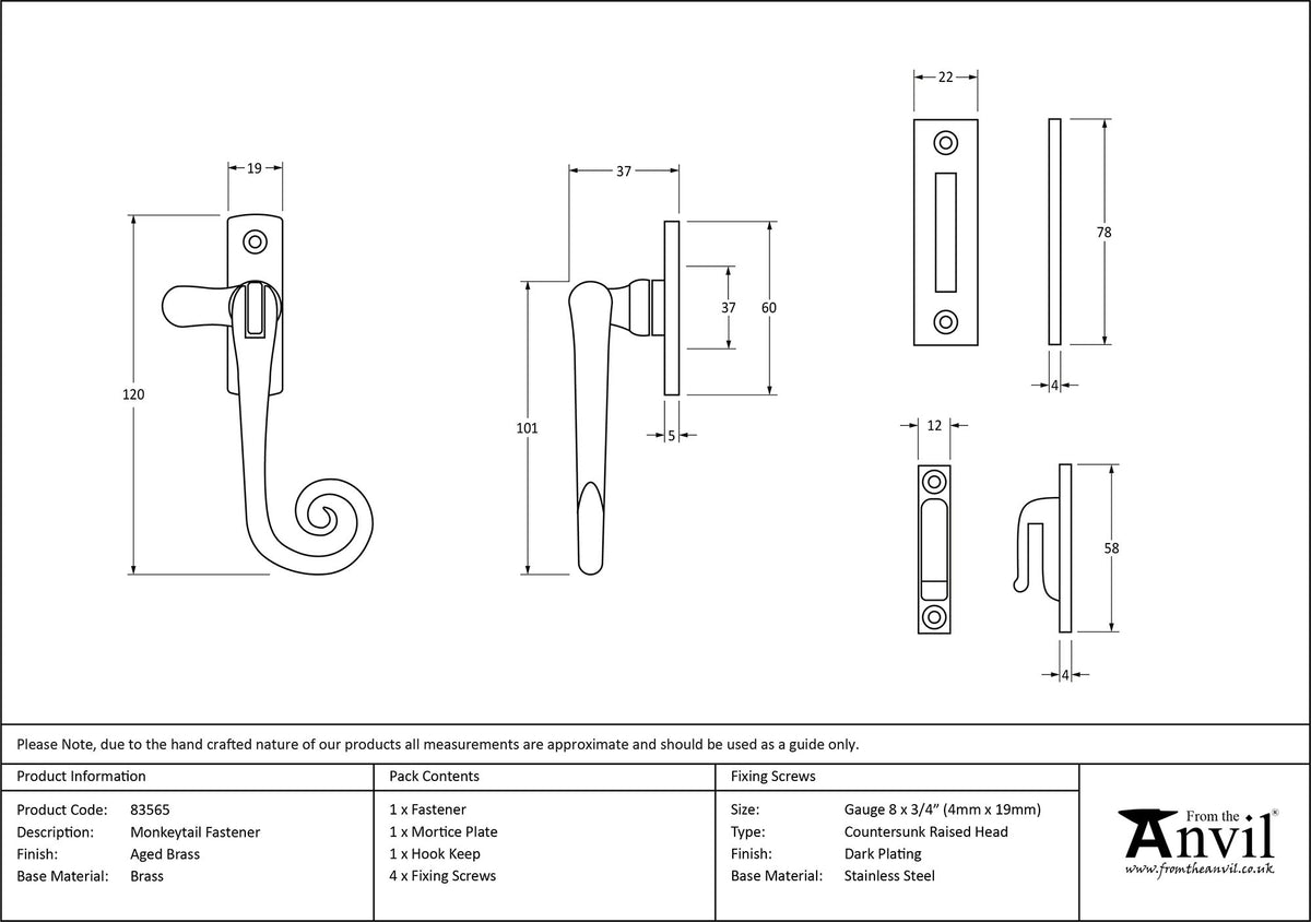 MONKEYTAIL FASTENER 120x19x37 ABR - 83565 by MARCHES (ANVIL) ARCHITECTURAL HARDWARE