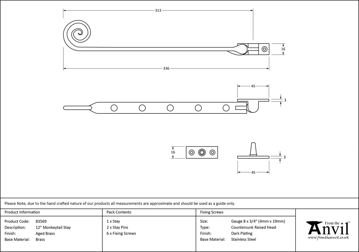 CAST MONKEYTAIL STAY 305 336x16x57 AGBR - 83569 by MARCHES (ANVIL) ARCHITECTURAL HARDWARE