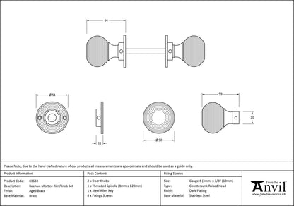 BEEHIVE MORTICE/RIM KNOB 50x64x51 AGBR - 83633 by MARCHES (ANVIL) ARCHITECTURAL HARDWARE