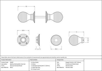 WOODEN BEEHIVE MORTICE/RIM KNOB 54x83x58 EBO/PNP - 83634 by MARCHES (ANVIL) ARCHITECTURAL HARDWARE