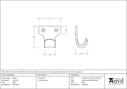 SASH LIFT 51x50x30 BLK - 83638 by MARCHES (ANVIL) ARCHITECTURAL HARDWARE