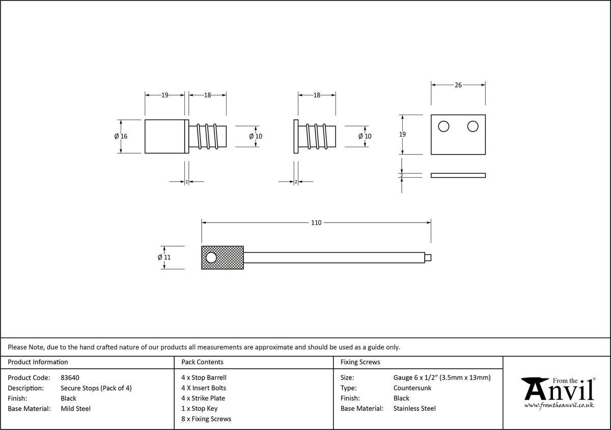 SASH SECURE STOP 16x39 BLK x4 - 83640 by MARCHES (ANVIL) ARCHITECTURAL HARDWARE