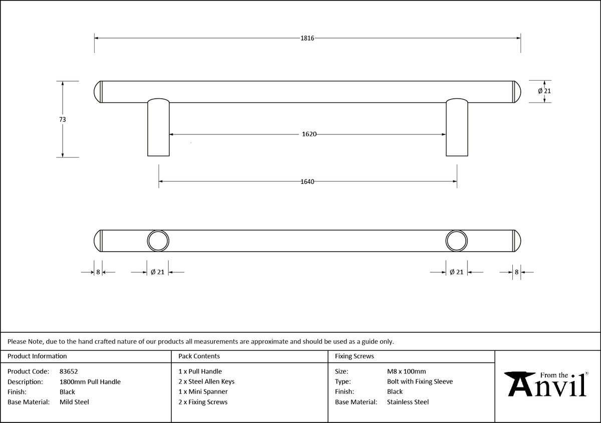 PULL HANDLE 1640HC 21x1816x73 BLK - 83652 by MARCHES (ANVIL) ARCHITECTURAL HARDWARE