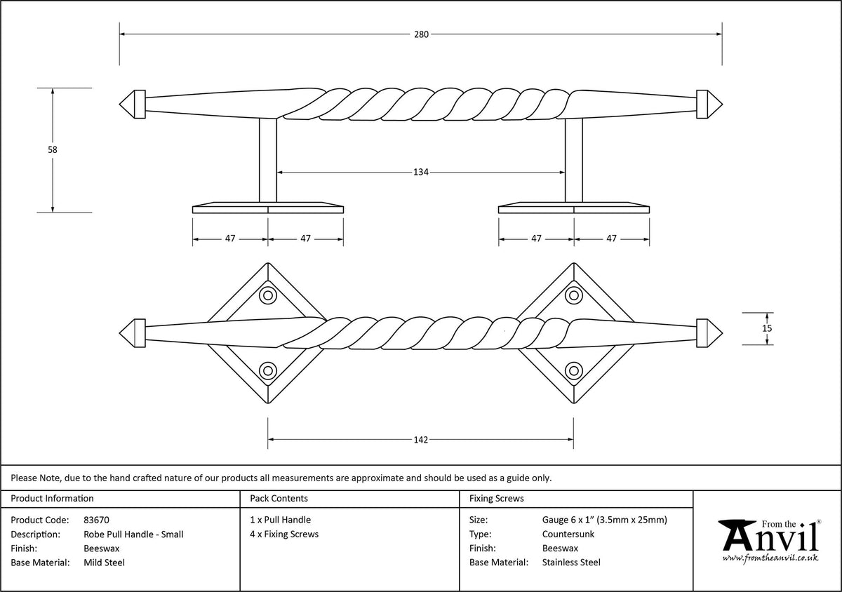 ROBE PULL HANDLE 146HC 280x58 BWX - 83670 by MARCHES (ANVIL) ARCHITECTURAL HARDWARE