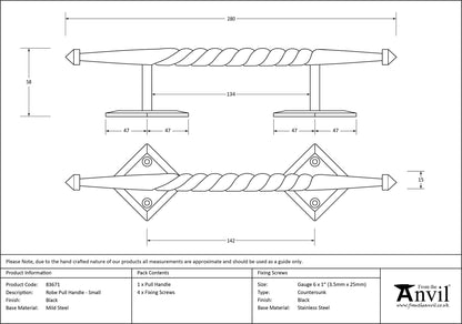 ROBE PULL HANDLE 146HC 280x58 BLK - 83671 by MARCHES (ANVIL) ARCHITECTURAL HARDWARE