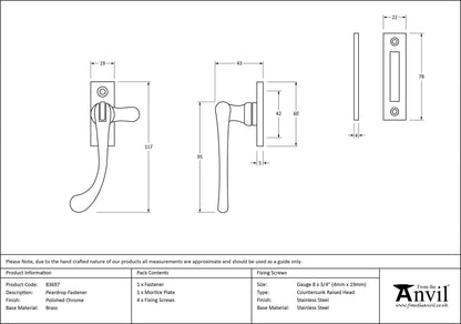 PEARDROP FASTENER 117x19x43 PCP - 83697 by MARCHES (ANVIL) ARCHITECTURAL HARDWARE