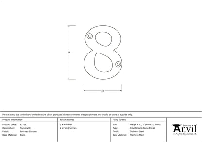 NUMERAL 8 78x55x8 PCP - 83728 by MARCHES (ANVIL) ARCHITECTURAL HARDWARE