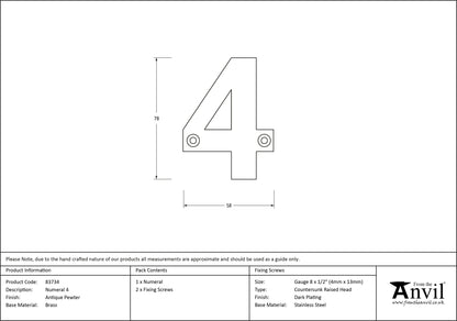 NUMERAL 4 78x58x8 APW - 83734 by MARCHES (ANVIL) ARCHITECTURAL HARDWARE