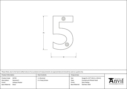NUMERAL 5 78x58x8 APW - 83735 by MARCHES (ANVIL) ARCHITECTURAL HARDWARE