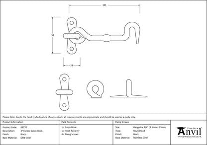 CABIN HOOK FORGED 106x52x12 BLK - 83770 by MARCHES (ANVIL) ARCHITECTURAL HARDWARE