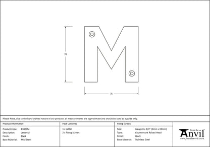 LETTER M 78x75x8 BLK - 83800M by MARCHES (ANVIL) ARCHITECTURAL HARDWARE
