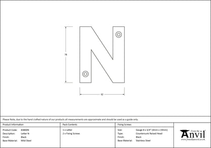 LETTER N 78x62x8 BLK - 83800N by MARCHES (ANVIL) ARCHITECTURAL HARDWARE