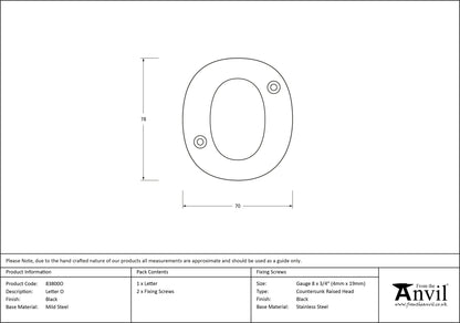 LETTER O 78x70x8 BLK - 83800O by MARCHES (ANVIL) ARCHITECTURAL HARDWARE