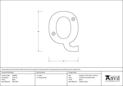 LETTER Q 96x70x8 BLK - 83800Q by MARCHES (ANVIL) ARCHITECTURAL HARDWARE