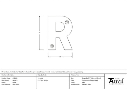 LETTER R 78x56x8 BLK - 83800R by MARCHES (ANVIL) ARCHITECTURAL HARDWARE