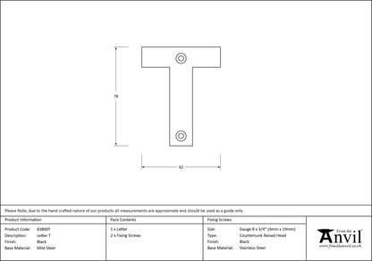 LETTER T 78x62x8 BLK - 83800T by MARCHES (ANVIL) ARCHITECTURAL HARDWARE