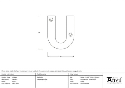 LETTER U 78x62x8 BLK - 83800U by MARCHES (ANVIL) ARCHITECTURAL HARDWARE