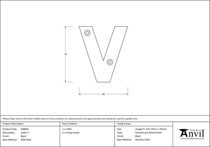 LETTER V 78x68x8 BLK - 83800V by MARCHES (ANVIL) ARCHITECTURAL HARDWARE