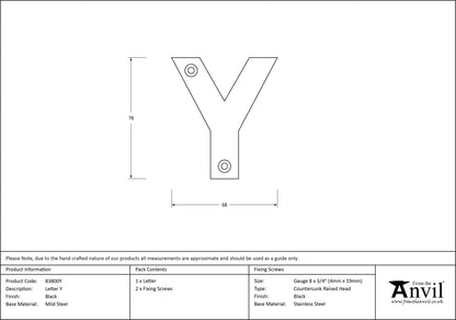 LETTER Y 78x68x8 BLK - 83800Y by MARCHES (ANVIL) ARCHITECTURAL HARDWARE
