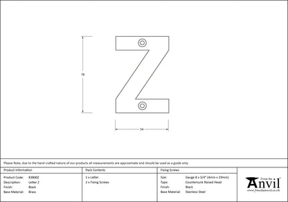 LETTER Z 78x54x8 BLK - 83800Z by MARCHES (ANVIL) ARCHITECTURAL HARDWARE