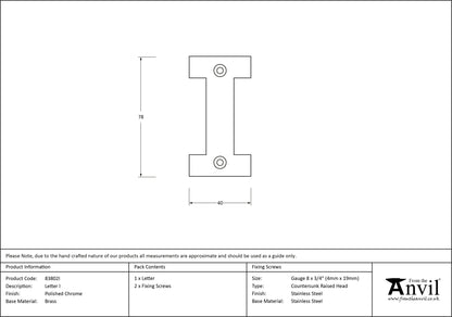 LETTER I 78x40x8 PCP - 83802I by MARCHES (ANVIL) ARCHITECTURAL HARDWARE