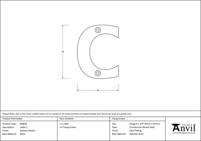 LETTER C 78x60x8 APW - 83803C by MARCHES (ANVIL) ARCHITECTURAL HARDWARE