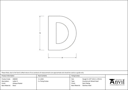 LETTER D 78x64x8 APW - 83803D by MARCHES (ANVIL) ARCHITECTURAL HARDWARE
